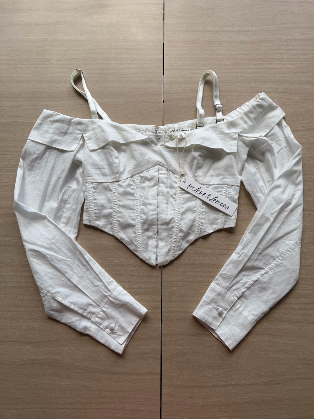 NWT For Love & Lemons White Off-Shoulder Corset Crop Top XS